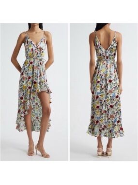 Alice + Olivia Floral High-Low Midi Dress in White Floral